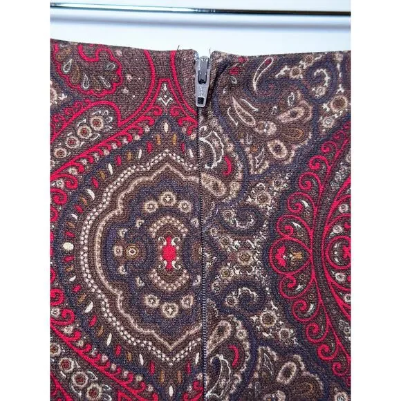 Vintage Briggs Size 8 Burgundy Brown Long Modest Skirt Back Zipper Paisley Print - Picture 6 of 8